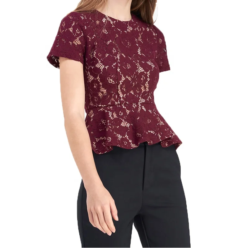 Ladies women white v-neck long sleeve chiffon crocheted lace blouse tops cheap