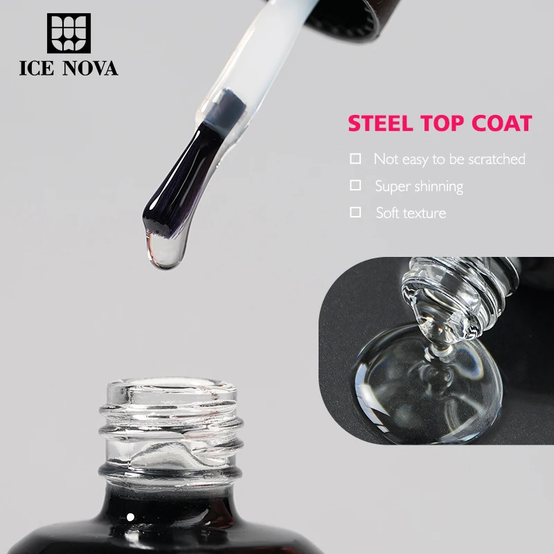 ICE NOVA Nails Factory Wholesale No Wipe Stainless Steel Top Coat For Gel Nail Polish Uv Gel Top Coat