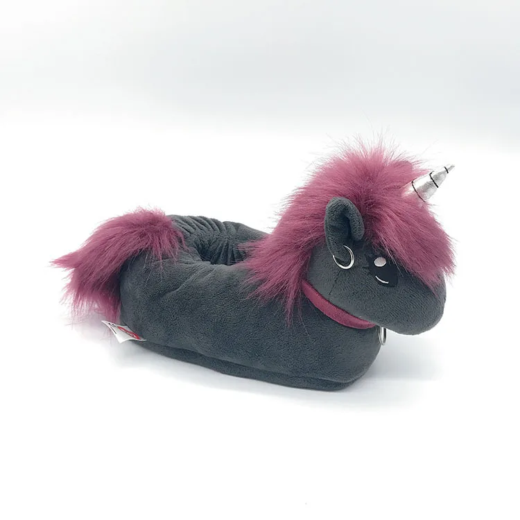 Custom manufacturer price gray unicorn winter plush cotton shoes cute long hair unicorn  slippers