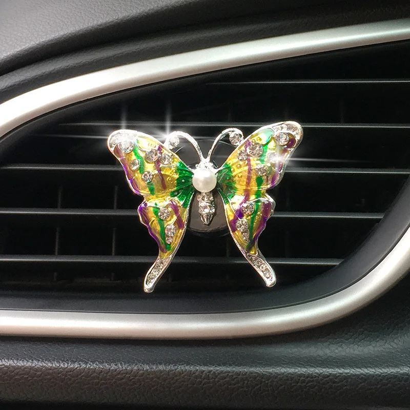 Rhinestone Butterfly Car Perfume Diamond Colorful Butterfly Car Air Freshener Perfume Clip Auto Decoration Accessories Interior
