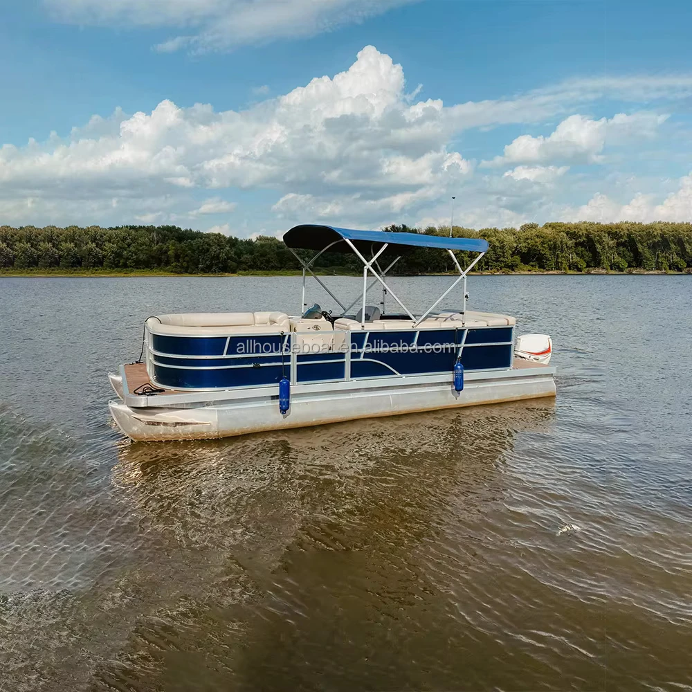 Allhouse Pontoon Boat 23 Ft Luxury Floating Pontoon Boat Fiberglass Yacht Pontoon Boat with Arch