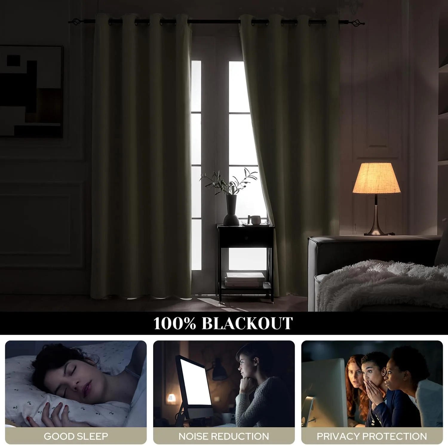 Customizable Full Blackout Window Darkening Curtains for Bedroom Light Blocking Drapes with Black Lining for Living Room