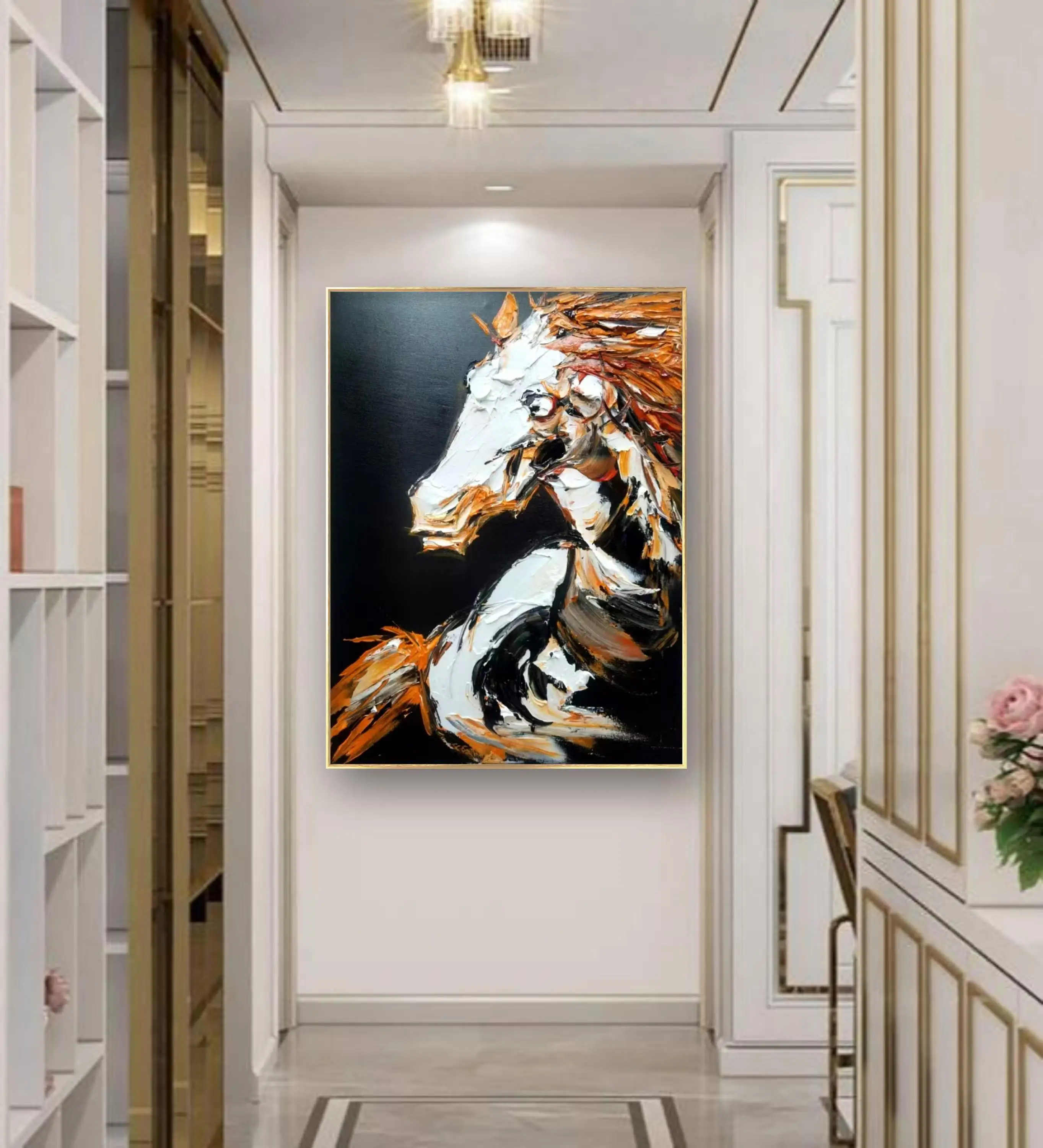 Hand drawn muscular horse painting light luxury home decoration living room and lobby hanging paintings