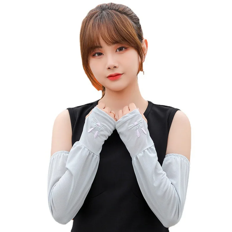 Outdoor Activities Cool ice silk UV Sun Protection rabbit Embroidery Hand Cover Support Women Arm Sleeves Running