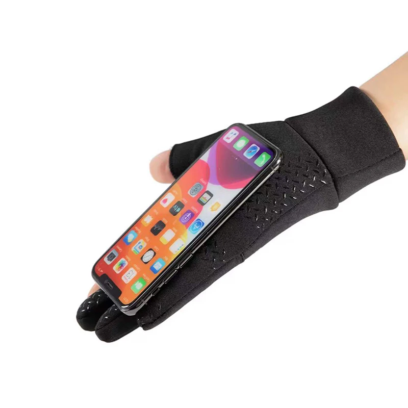 Men's and women's winter riding plus velvet warm touch screen driving two-finger riding gloves
