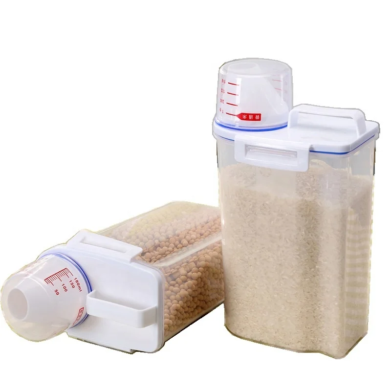 kitchen Moisture-proof Insect-proof Sealed Cereal Airtight Food Grain Storage Containers Rice Dispenser Jar with Measuring Cup