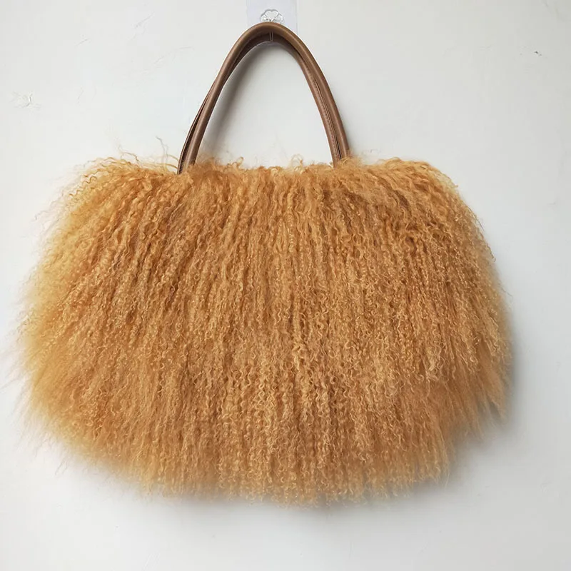 Women Luxury Mongolian Lamb Fur Tote Bag Hot Sales Trendy Fashion