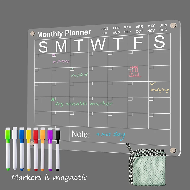 16 12inch 2 piece monthly weekly Acrylic planner calendar message writing board for fridge