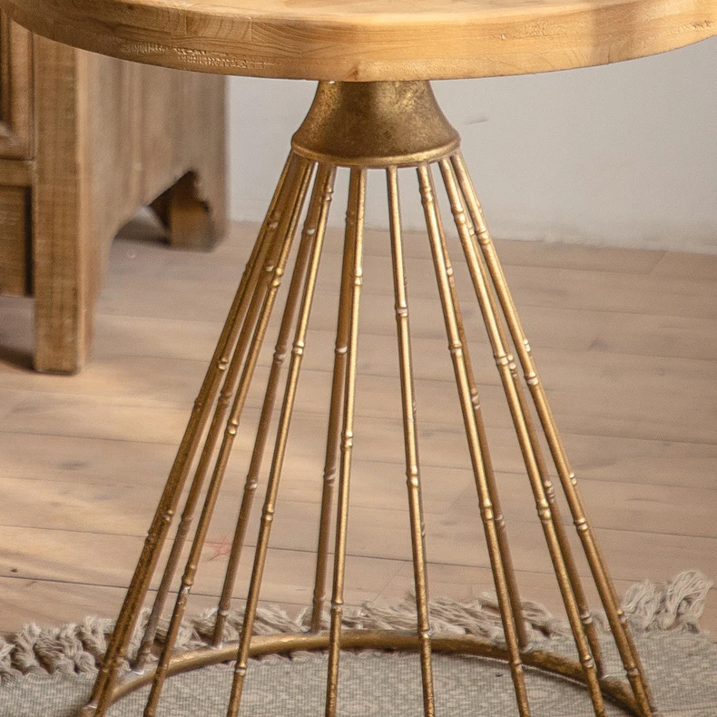 Nordic Iron Coffee Table Steel Side Round Sofa Table Canteen Wood Round Recycled Pine Dining Coffee Table