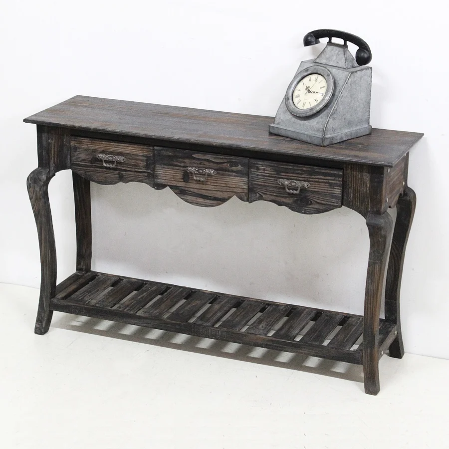 French Style Retro Antique Furniture Art Decor Wood Console Table with curved legs