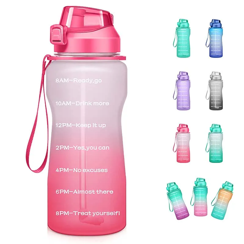High Quality Half Gallon Insulated Drinking Plastic Ombre Pink Outdoor Sports Water Bottles