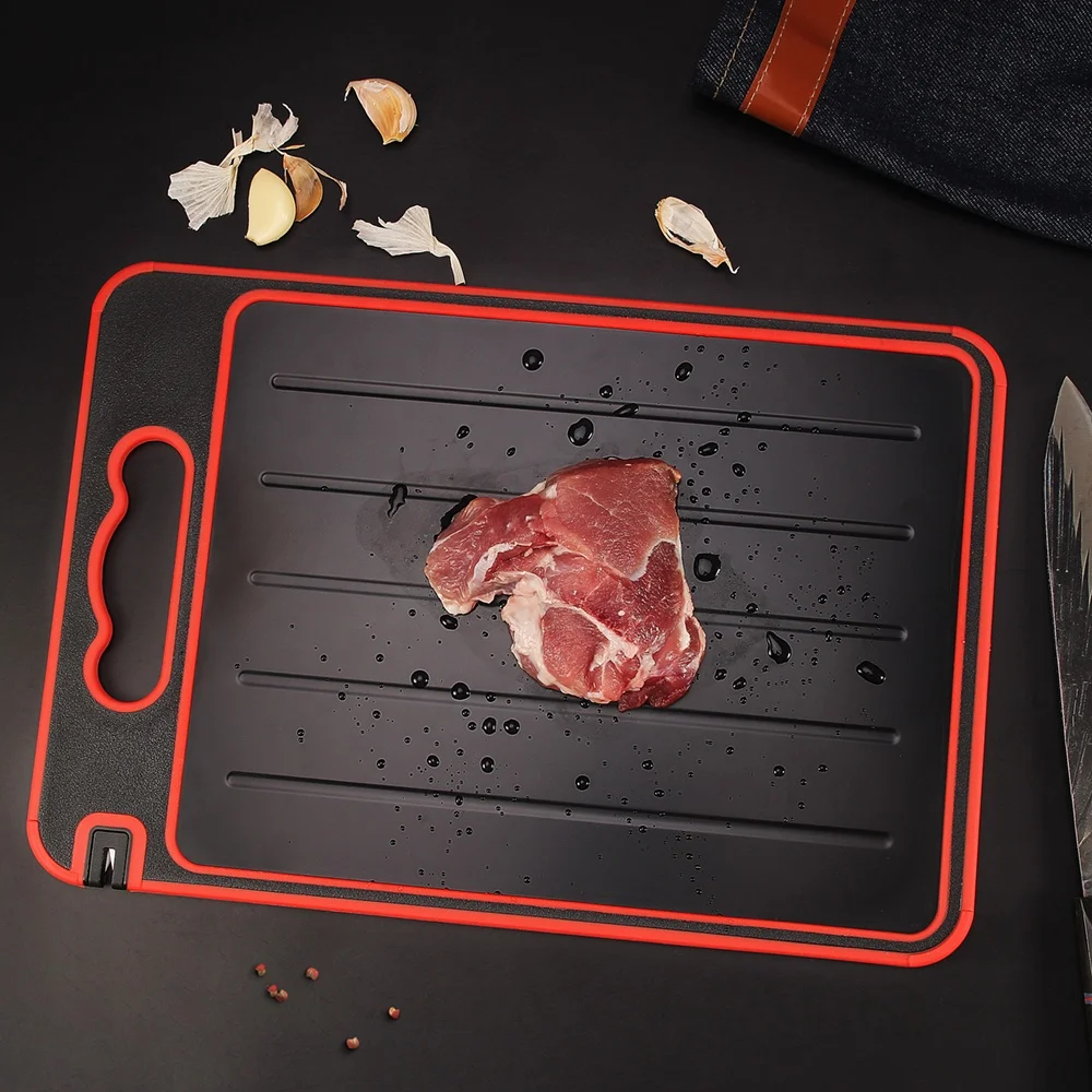 Dishwasher safe Kitchen Meat Thawing Fast Defrosting Tray Cutting Chopping Board Set With Knife Sharpener And Garlic Grinder