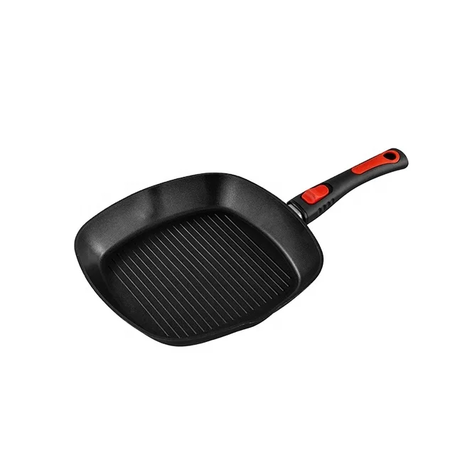 Forged Aluminum Non Stick Griddle Pan with Detachable Handle Cooking Pan with Pour Spouts for All Stoves Induction Grill pan