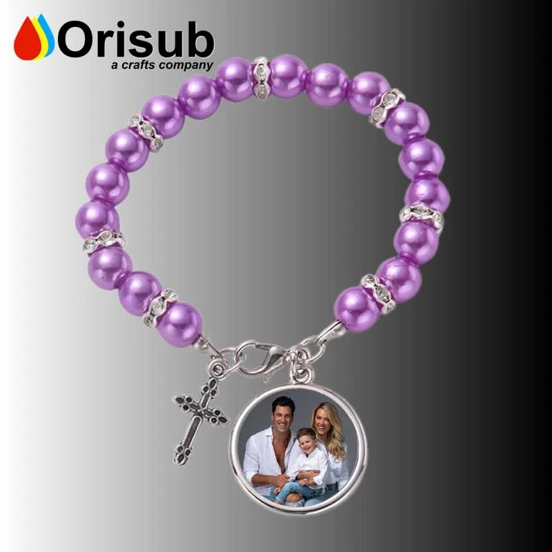 Wholesale blank sublimation cross bracelets rosary religious bracelets with custom logo