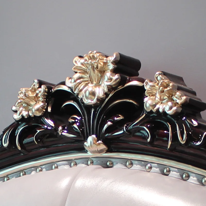 Foshan Factory-Traditional Oak Wood Luxury King Master Bedstead Carved with Dark Polish Queen Size Genuine Leather Interior