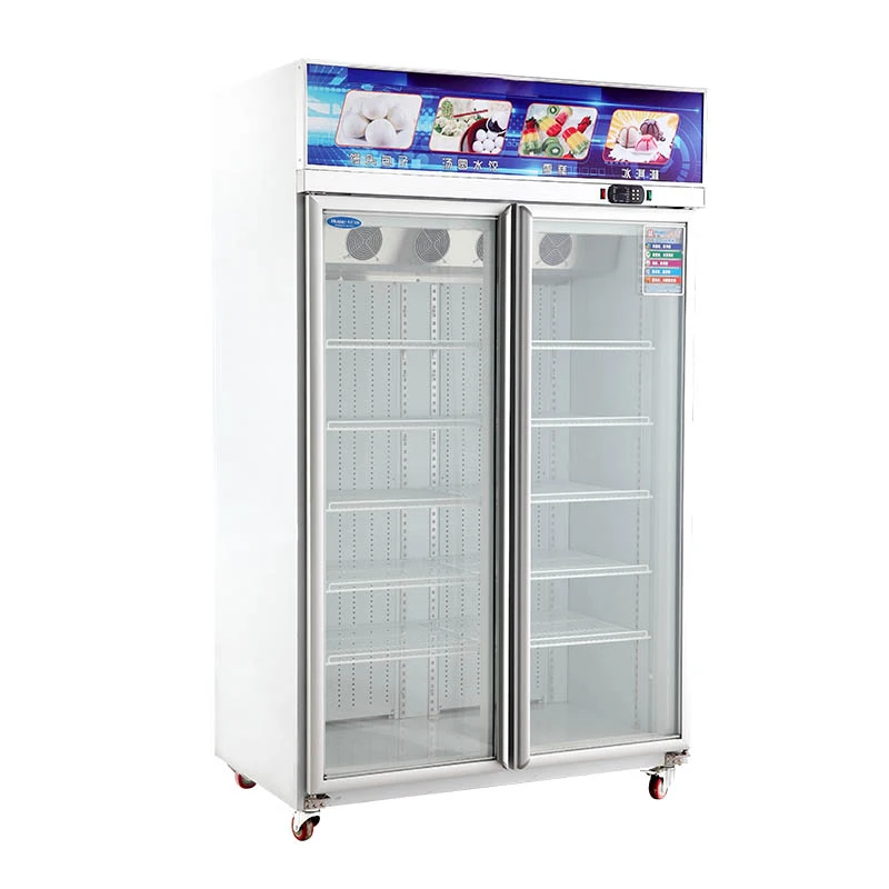 Air cooling system 2 glass door refrigerator freezer with adjustable shelf
