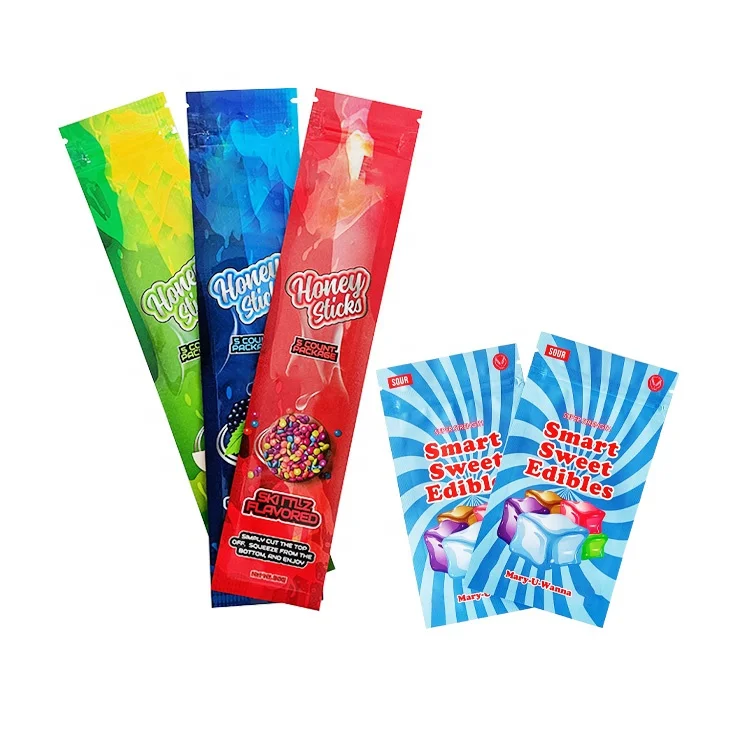Customizable Plastic Meds Rope Candy Edibles Packaging Sour Jolly Fruit Flavour Gummy Smell Proof Ziplock Mylar Bags