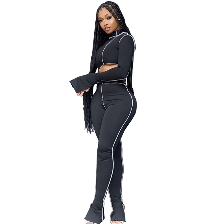 
New Stylish Fall Casual Two Piece Set Fitness Slim Lined Two Piece Set Women Matching Clothing Jogger Women Printed Long Sleeve 