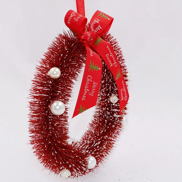 Рождественское украшение оптом для помещений и улицы, искусственный Рождественский венок с искусственным жемчугом и цветной лентой для Ch
