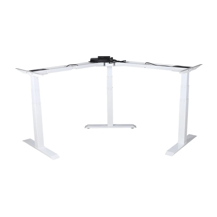 Collision Avoidance Quiet Noise  Three Motors Office Reception Desk Luxury Work Desk L-Shaped Standing Table Frame