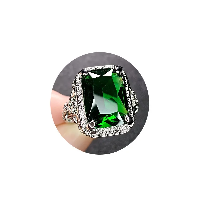 Factory Hot Sale New Pigeon Blood Red Ruby Engagement Ring Cutout Pattern Square Jewelry Emerald Tourmaline Rings