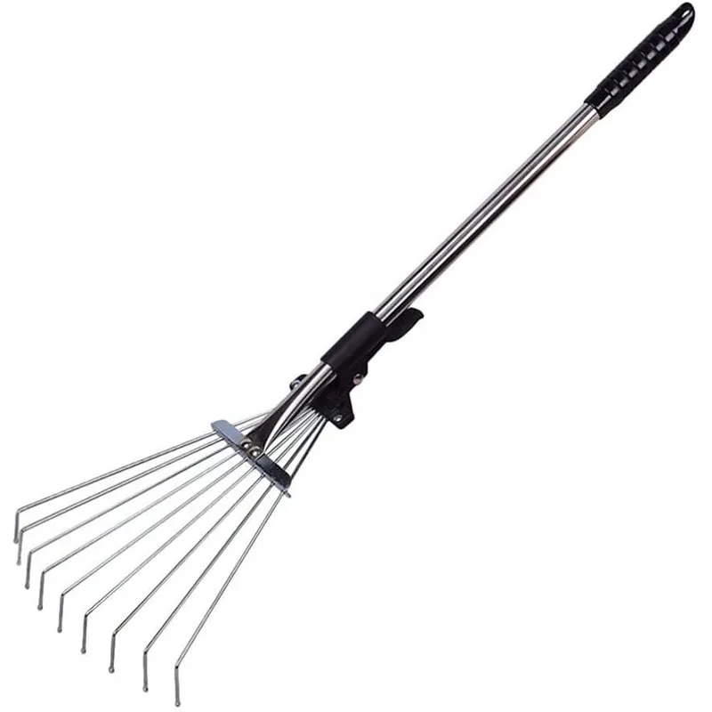 Garden Tools 15 Teeth Adjustable Retractable Garden Leaf Rake Metal Shrub Rake for Quick Clean up of Yard and Garden