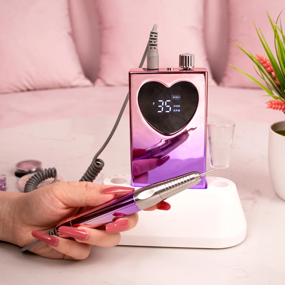 Nail Drill Machine 35000rpm Portable Manicure Polisher Sander Cordless Rechargeable Electrical E-file Handle Nail Drill Machine