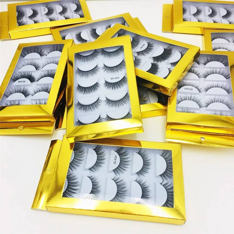 Wholesale Cheap Price Lashes 5 Pairs Synthetic Hair Premium Silk False Eyelash packaging box 5 pairs faux mink eyelashes
