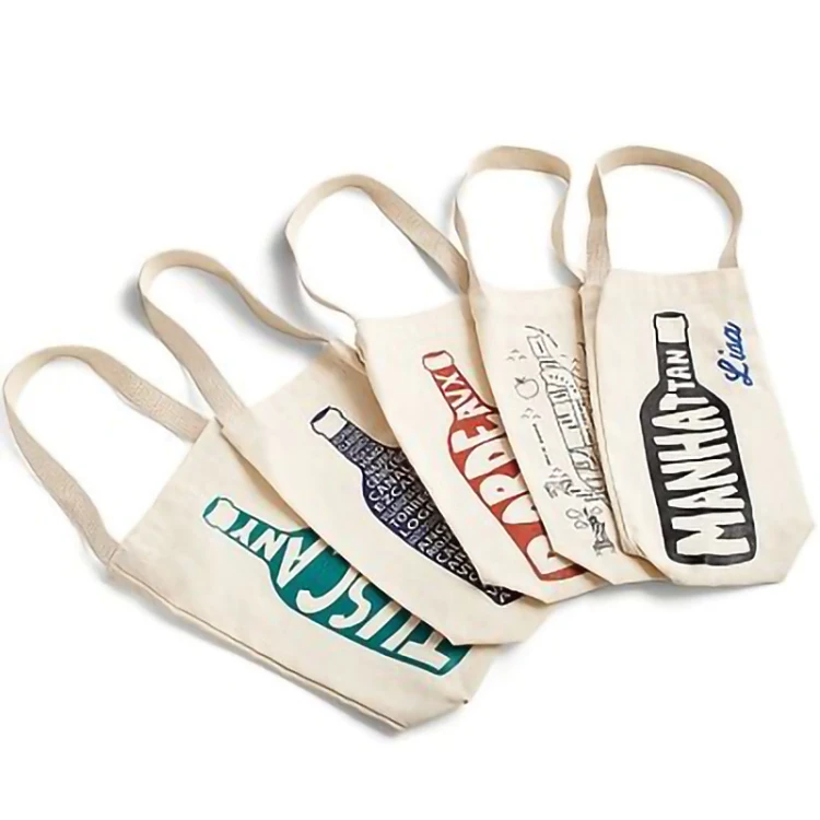 custom logo reusable bulk sublimation blanks eco cotton canvas cloth single bottle wine carrier tote bag with handle