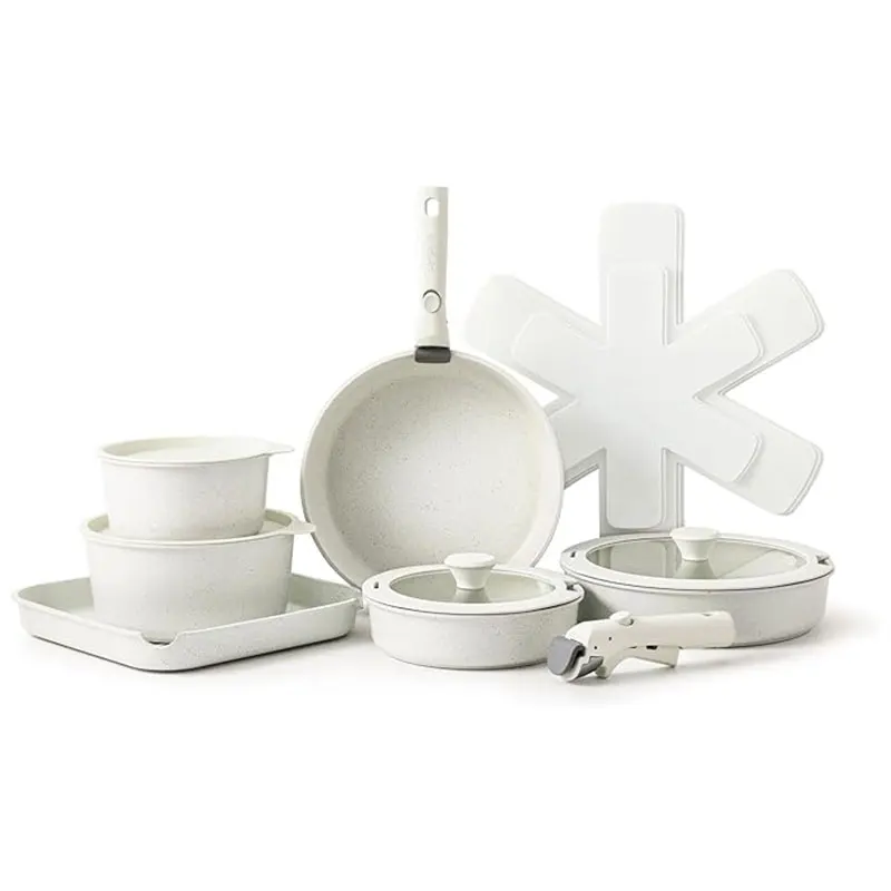 Nonstick Cookware Detachable/Removable Handle 10pcs Kitchen Induction Aluminium Granite Pots and Pans Set Oven Safe