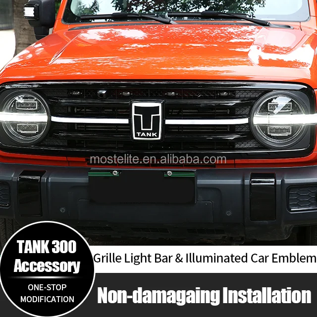 New Grille Light Bar Illuminated Crystal Car Emblem Front Logo Running Lamp Lighting Kit for GWM Tank 300