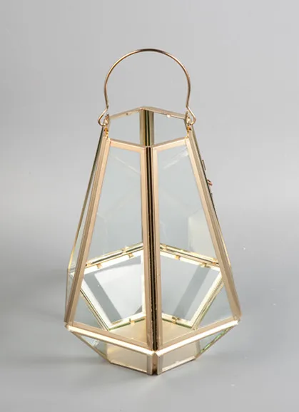 Gold metal geometric brass candle holder lantern for home christmas wedding decor