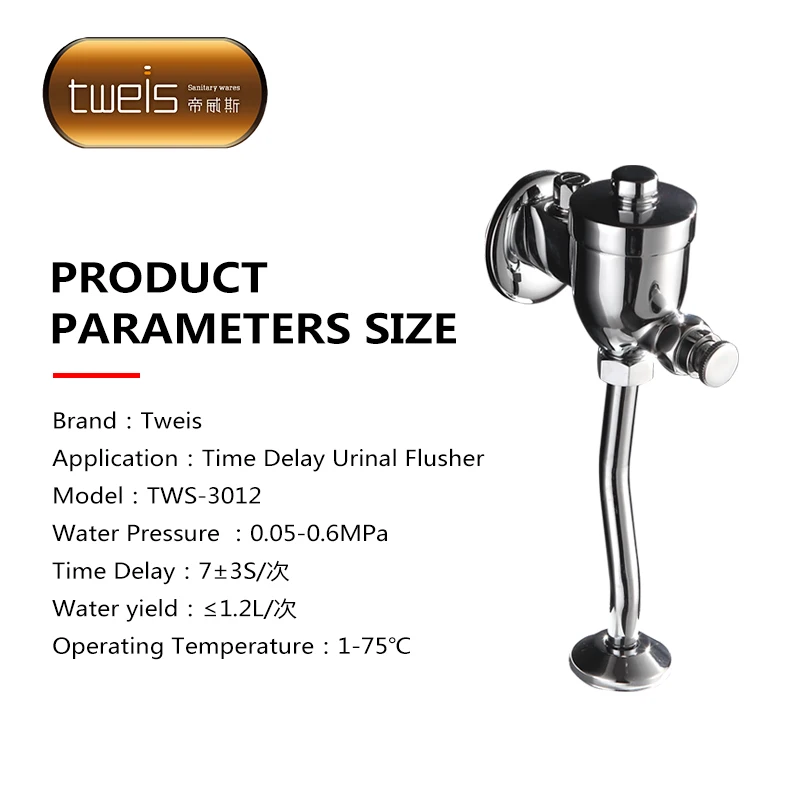 Self-closing ajusted consumption time delay urinal flush valve in bathroom toilet flush valves wall mounted