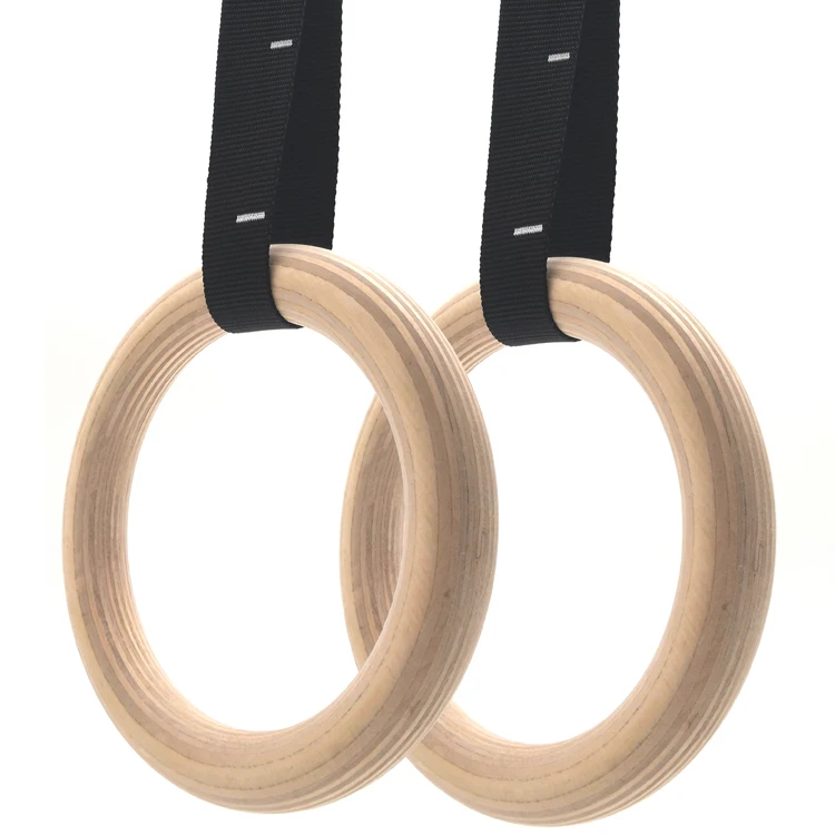 Adjustable Straps Fitness Gymnastics Wooden Gym Wood Rings