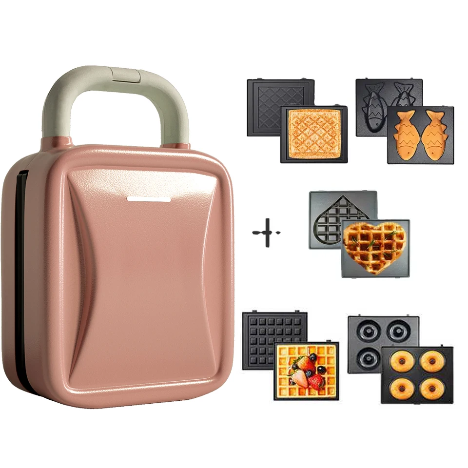 2023 new design multifunctional mini double side non stick electric breakfast maker portable sandwich waffle maker for household