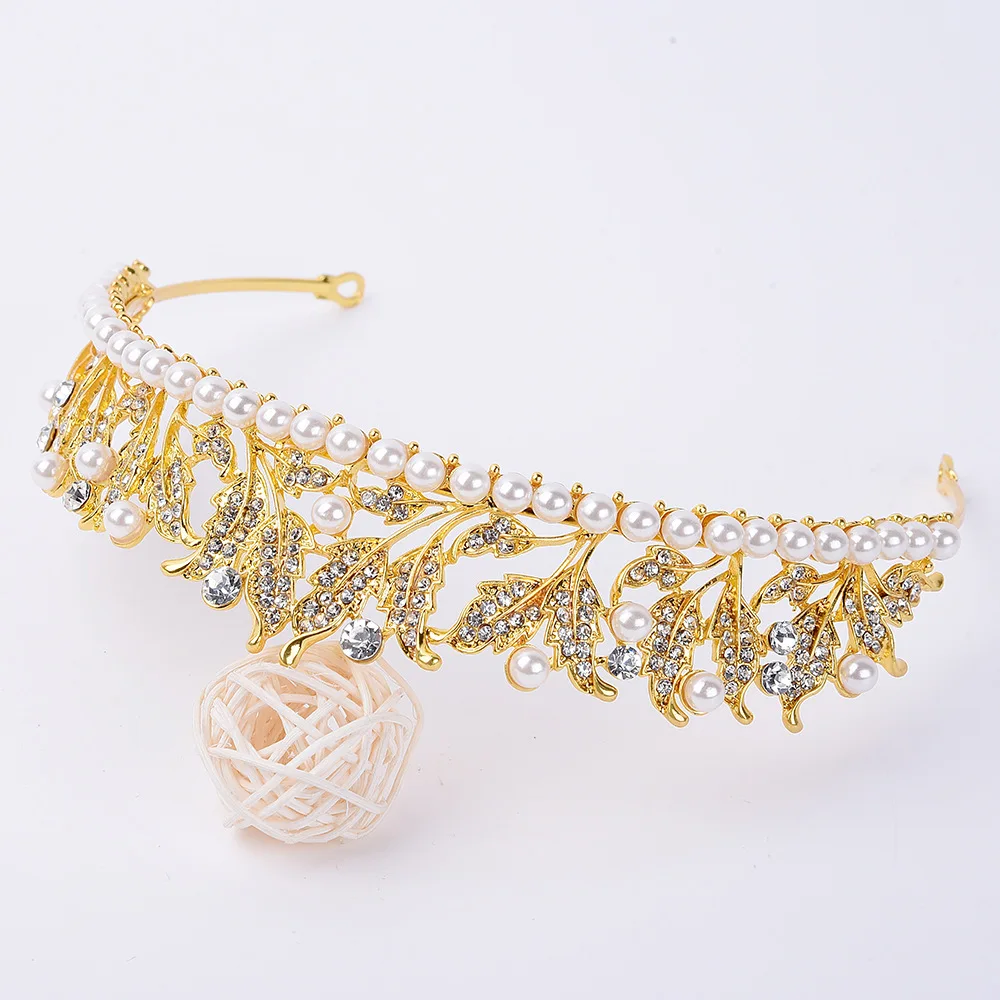 ZHG1067 Wholesale Fashion Leaves Princess Crown Bridal Rhinestones Pearls Crown Bridal Headpieces