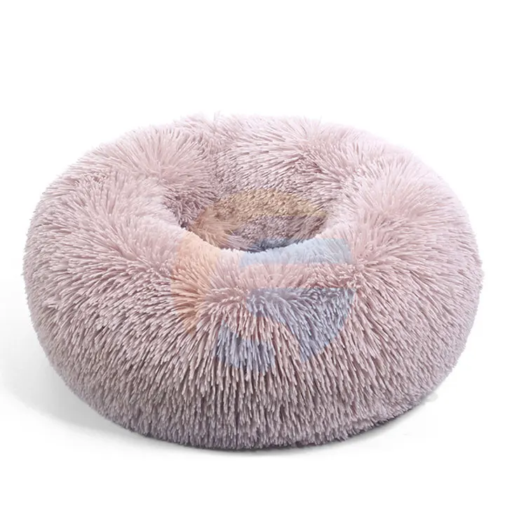 Недорогая Высококачественная кровать для кошек, роскошная плюшевая мягкая кровать для собак в виде пончика, круглая кровать для кошек из искусственного меха