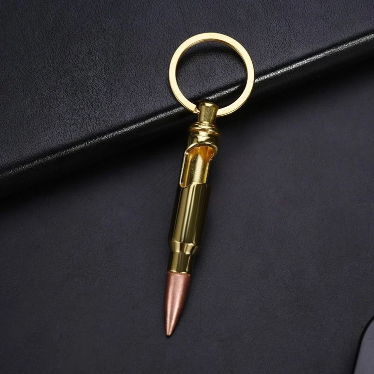 Wholesale cheap price key chain custom laser engraving logo metal gold bullet bottle opener keychain for beer
