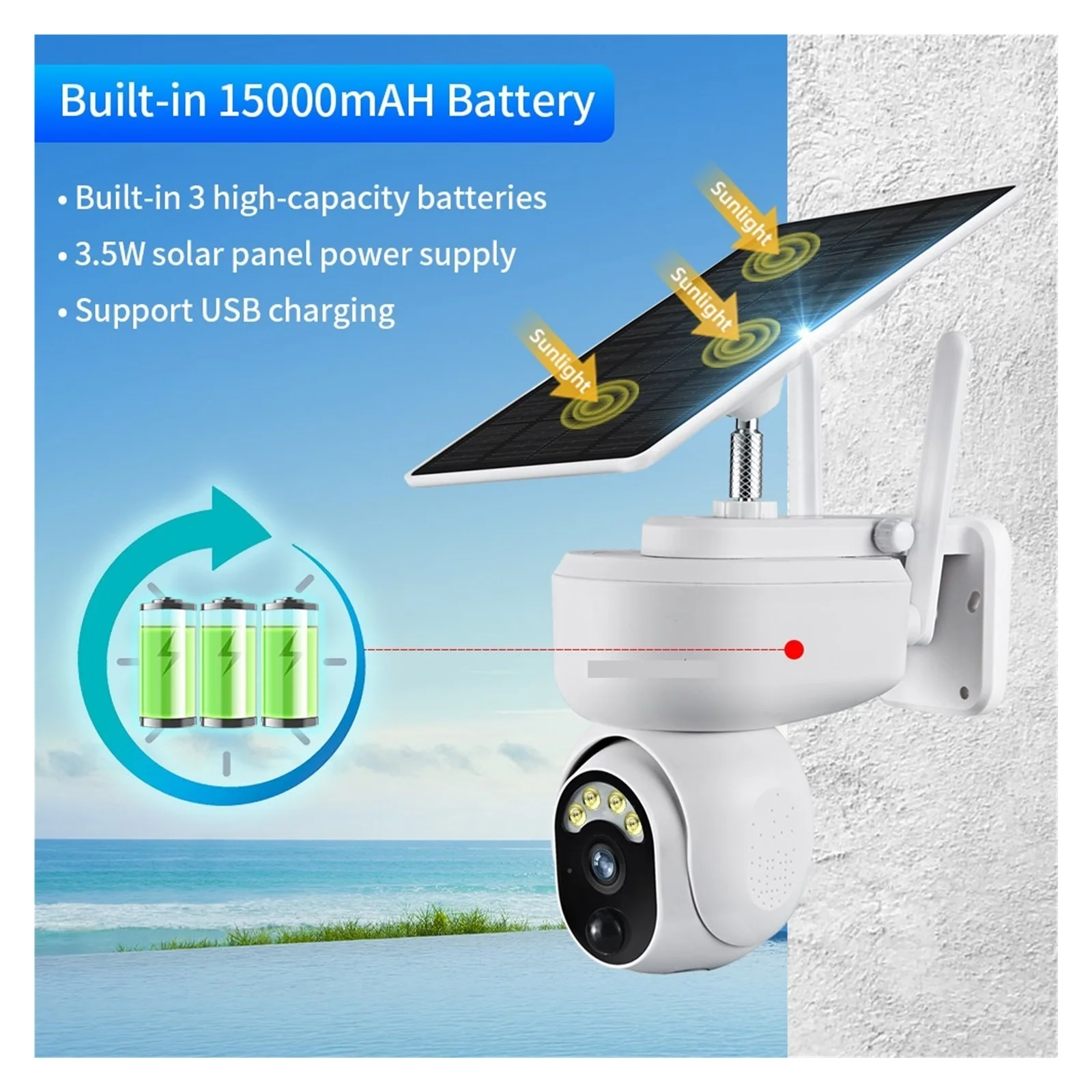 Senhuo 3MP Secure Battery Camera  Solar Panel Two-way Audio Wireless Outdoor Full Color Night Vision Monitoring P2P