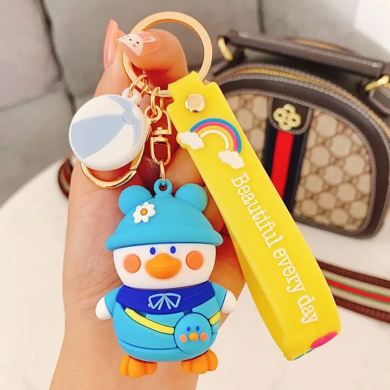 XNG Children Doll Pendatn Cute Cartoon Yellow Blue Hat Duck Keychain Bag Pendant Small Gift Bag Key chain Event souvenirs