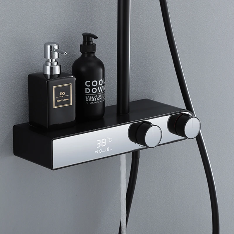 Wholesale european electric digital bathroom shelf black luxury bathroom shelves