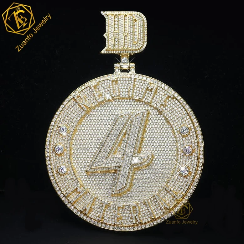 Custom hip hop jewelry high-end sparkle 925 sterling silver iced out baguette Round moissanite letter logo name pendant