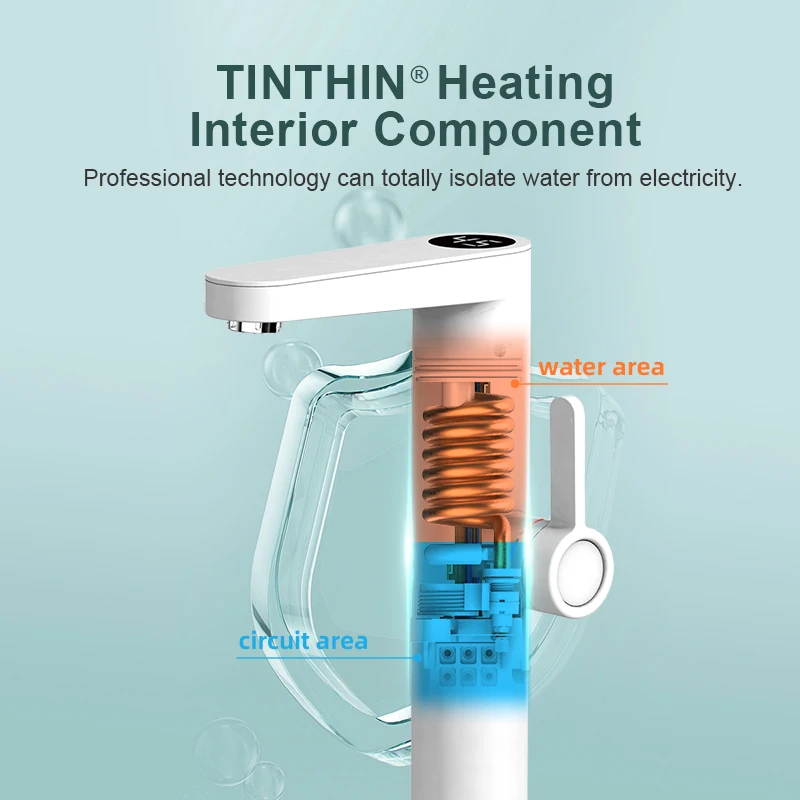 Briwellna New Arrival 3.2kW 220v IPX4 Modern Plastic Tall Instant Hot Water Tap Electric Faucet Water Heater Tap for Bathroom