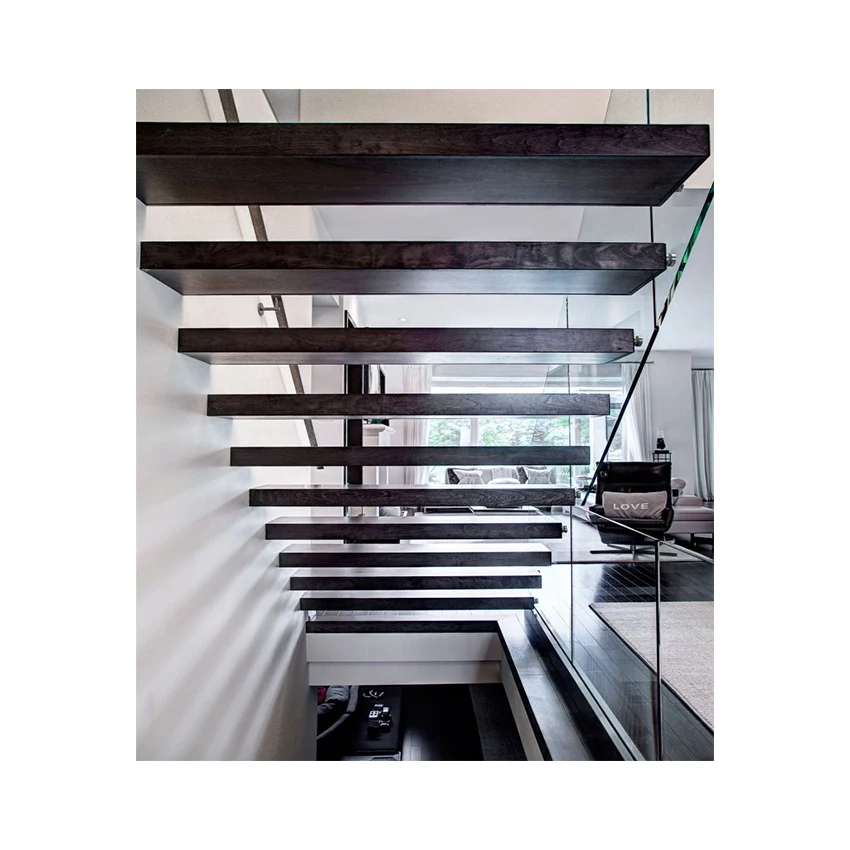 Cheap Design Walnut Slab Granite Loft Indoor Folding Wood Stairs Floating and Straight Stairs Staircase