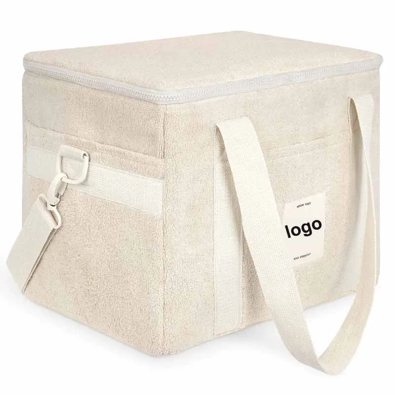 New BR Customize Logo Terry Toweling Insulate Beach Cooler Bag with Zipper, Outdoor Picnic Park Travel Cooler LOGO 4 Drink Food
