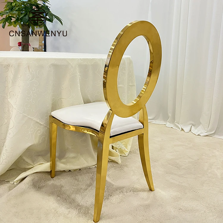 wholesale Round O Back Stainless Steel Gold Wedding Rental Dining Chair in Rose Gold or Brass Gold party chairs