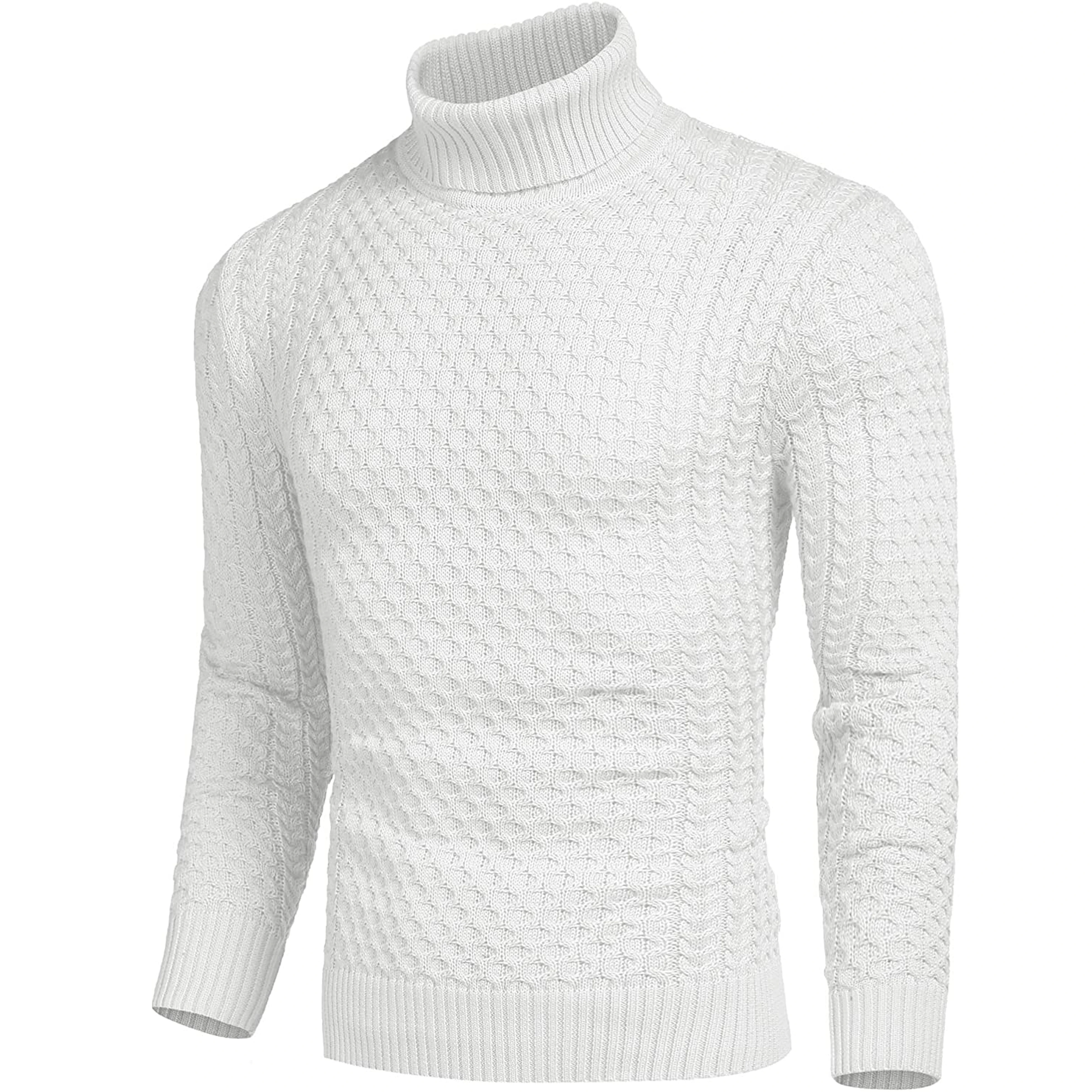VSCOO high quality slim long sleeve turtleneck white knitted jumper turtle neck men sweater pullover