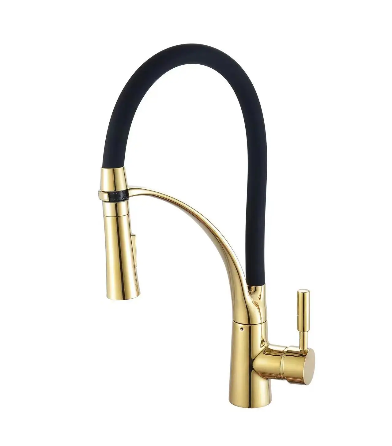 High-End Luxury Brass Gold Kitchen Faucet 360-Degree Rotation Dual Function Sprayer Pull Out Faucets Hot And Cold Water Tap