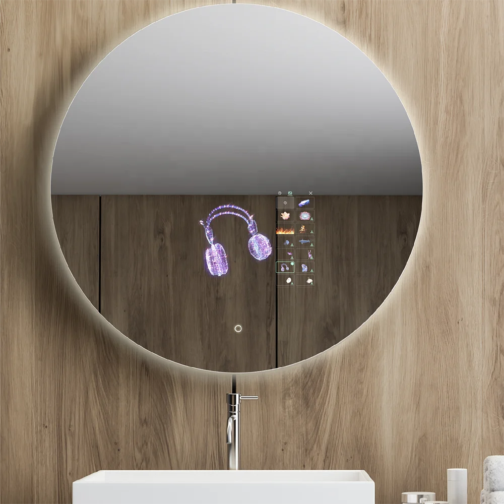 Smart bathroom mirror with Android OS WiFi connected for music video news health management and IoT smart home