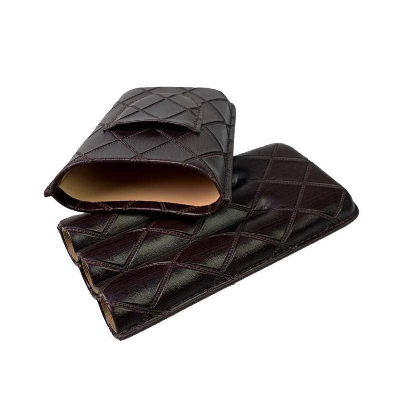 Cigar case with cutter diamond pattern cigar case 3 pack cigar storage bag